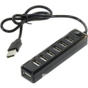 ORIENT KE-720 { USB 2.0 HUB 7 Ports, c БП-зарядником 1xUSB (5В, 1А), выключатель, мини корпус, черны