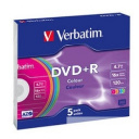 Verbatim  Диски  DVD+R 16х, 4.7Gb, Colour (Slim Case, 5шт.) (43556)